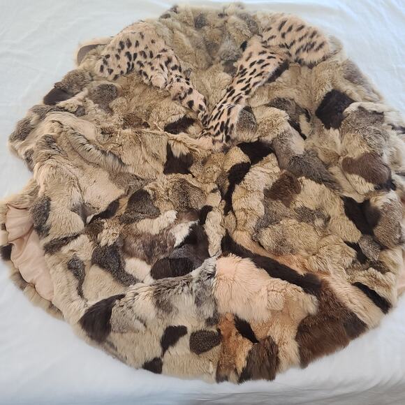 Vintage Rabbit Fur Cape One Size Winners Circle Brown Tan Patchwork Shawl Coat - Picture 7 of 15